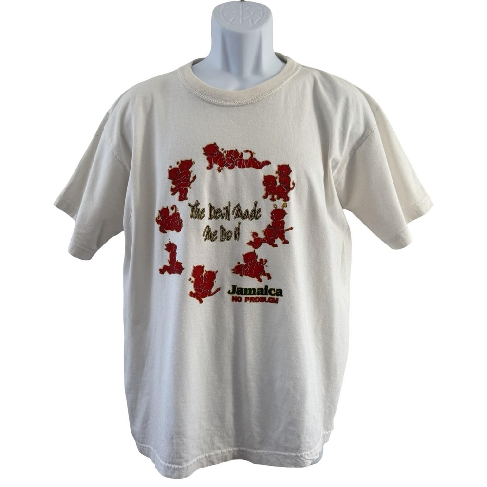 Vintage Jamaica Devil Made Me Do It Tshirt Mens Large White Tee Sex Positions 90